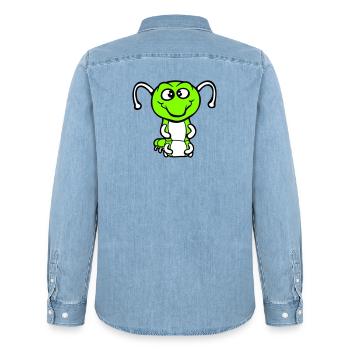 Raupe Freundlich süß lieb lächelt glücklich Comic - Männer Jeanshemd Organic von Stanley/Stella - verwaschenes Hellblau - Hinten - AI Model Male 185 light (185cm)