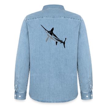 Speerfisch - Männer Jeanshemd Organic von Stanley/Stella - verwaschenes Hellblau - Hinten - AI Model Male 185 light (185cm)