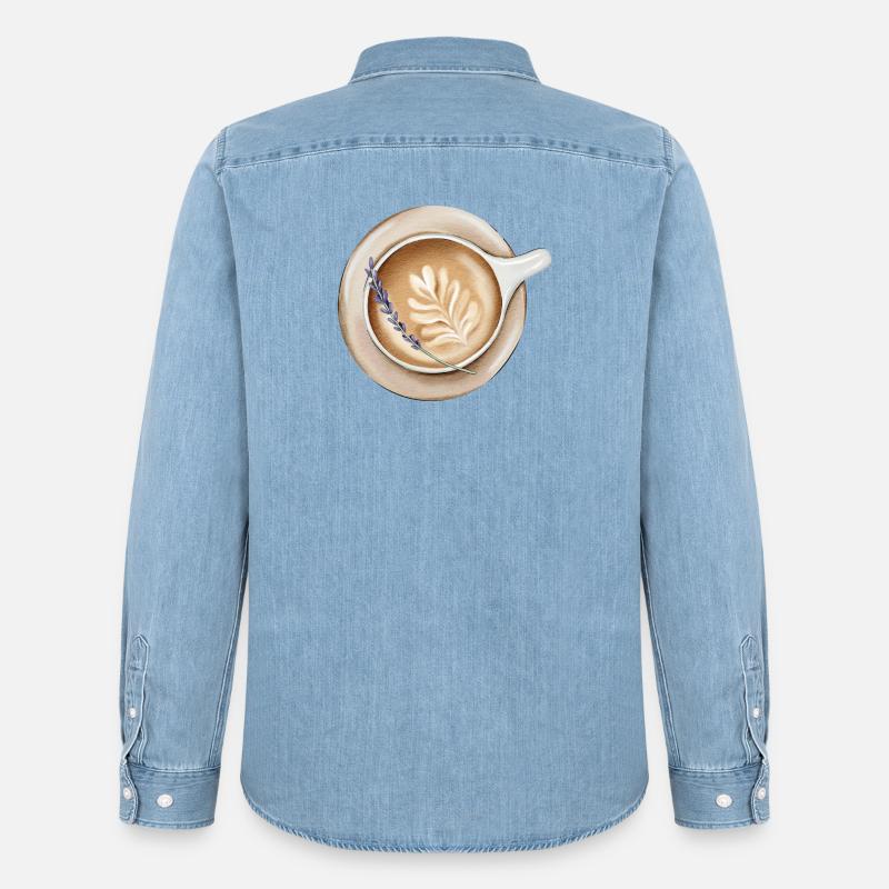 Gemütliche Lavendel Latte Art Design  - Männer Jeanshemd Organic von Stanley/Stella - verwaschenes Hellblau