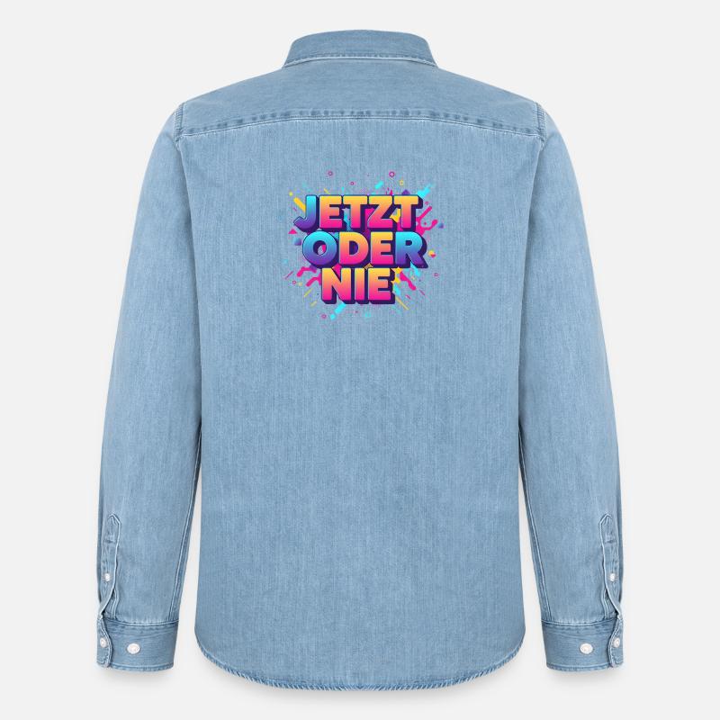 Jetz oder nie - Männer Jeanshemd Organic von Stanley/Stella - verwaschenes Hellblau