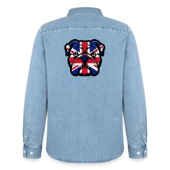 Union Jack Bulldog Portrait - Men’s Organic Denim Shirt by Stanley/Stella - light wash - Back - AI Model Male 185 light (185cm)
