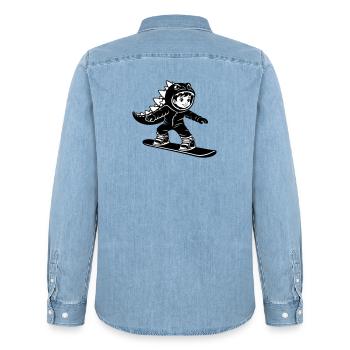 Snowboard Dragon Boy - Men’s Organic Denim Shirt by Stanley/Stella - light wash - Back - AI Model Male 185 light (185cm)