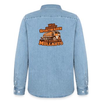 Müllauto Spruch - Männer Jeanshemd Organic von Stanley/Stella - verwaschenes Hellblau - Hinten - AI Model Male 185 light (185cm)