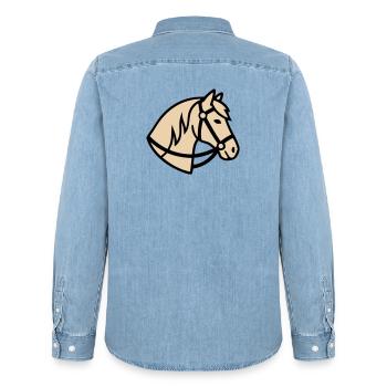 Pony Kopf Pferd Züchter Logo - Männer Jeanshemd Organic von Stanley/Stella - verwaschenes Hellblau - Hinten - AI Model Male 185 light (185cm)