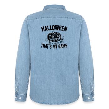Halloween That's My Game - Halloween Pumpkin - Männer Jeanshemd Organic von Stanley/Stella - verwaschenes Hellblau - Hinten - AI Model Male 185 light (185cm)