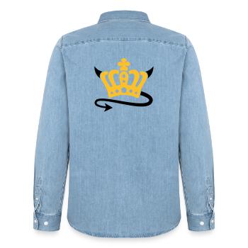 Teufel Krone - Männer Jeanshemd Organic von Stanley/Stella - verwaschenes Hellblau - Hinten - AI Model Male 185 light (185cm)