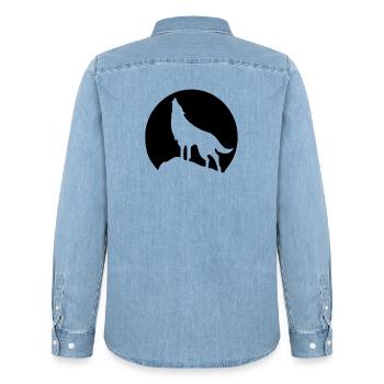 Wolf - Mond - Männer Jeanshemd Organic von Stanley/Stella - verwaschenes Hellblau - Hinten - AI Model Male 185 light (185cm)