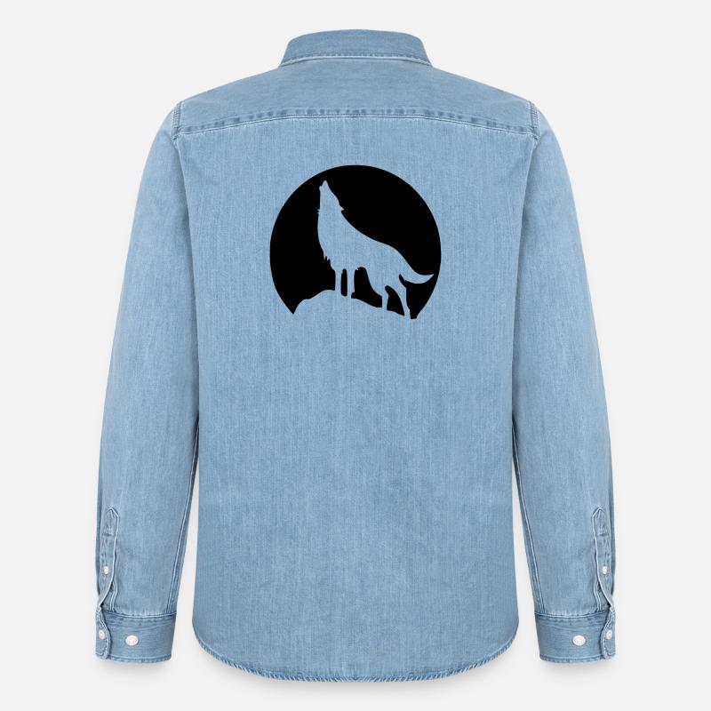 Wolf - Mond - Männer Jeanshemd Organic von Stanley/Stella - verwaschenes Hellblau