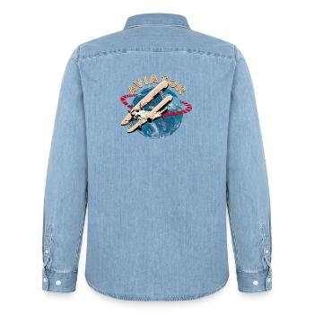 Pilote d'avion - Chemise en denim homme bio Stanley/Stella - bleu clair délavé - Dos - AI Model Male 185 light (185cm)