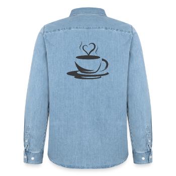 Cafe Coffee Illustration Logo icon Heart Love - Men’s Organic Denim Shirt by Stanley/Stella - light wash - Back - AI Model Male 185 light (185cm)