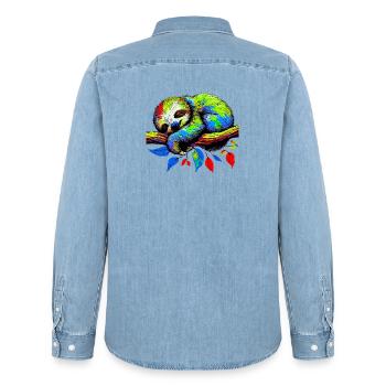 Faultier - Männer Jeanshemd Organic von Stanley/Stella - verwaschenes Hellblau - Hinten - AI Model Male 185 light (185cm)