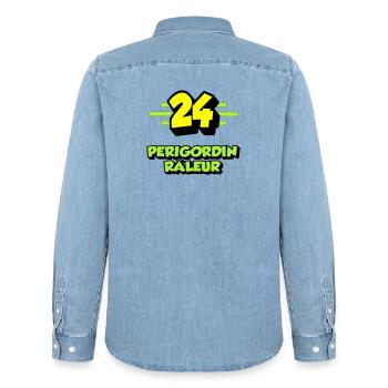 Complaining Périgordin - Men’s Organic Denim Shirt by Stanley/Stella - light wash - Back - AI Model Male 185 light (185cm)