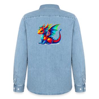 Drache - Männer Jeanshemd Organic von Stanley/Stella - verwaschenes Hellblau - Hinten - AI Model Male 185 light (185cm)