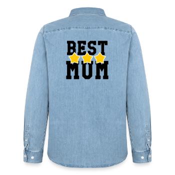 Meilleure Maman - Fête des Mères - Chemise en denim homme bio Stanley/Stella - bleu clair délavé - Dos - AI Model Male 185 light (185cm)