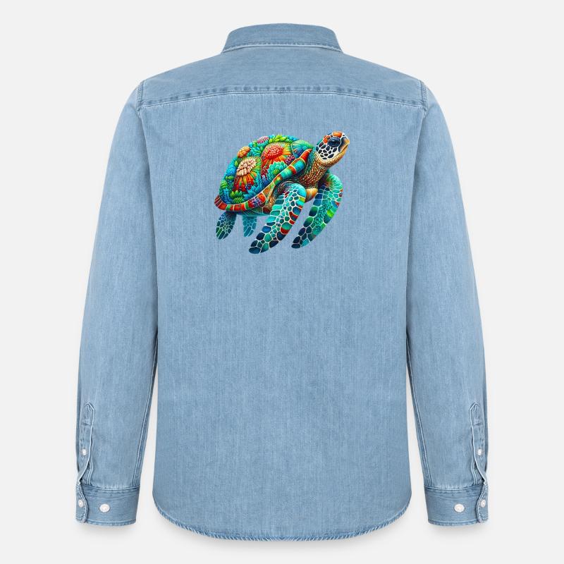 Schildkröte - Männer Jeanshemd Organic von Stanley/Stella - verwaschenes Hellblau