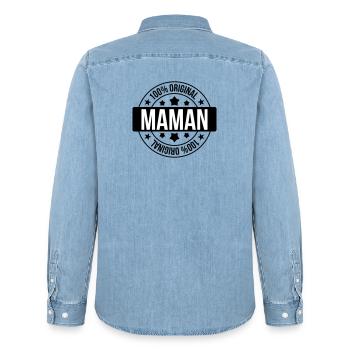 Maman d'Amour - Fête des Mères - Chemise en denim homme bio Stanley/Stella - bleu clair délavé - Dos - AI Model Male 185 light (185cm)