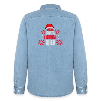 Dear Santa I Really Tried Weihnachten Humor Lustig - Männer Jeanshemd Organic von Stanley/Stella - verwaschenes Hellblau - Hinten - AI Model Male 185 light (185cm)
