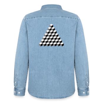 Isometric Cube Pyramid - Men’s Organic Denim Shirt by Stanley/Stella - light wash - Back - AI Model Male 185 light (185cm)