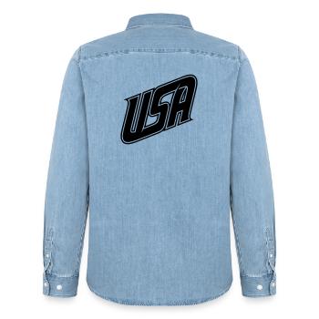 USA  Logo - Farbe variabel - Männer Jeanshemd Organic von Stanley/Stella - verwaschenes Hellblau - Hinten - AI Model Male 185 light (185cm)