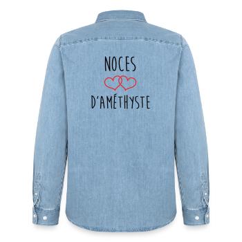 Noces d’améthyste 48 ans de mariage - Chemise en denim homme bio Stanley/Stella - bleu clair délavé - Dos - AI Model Male 185 light (185cm)