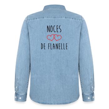 Noces de flanelle – 43 ans de mariage - Chemise en denim homme bio Stanley/Stella - bleu clair délavé - Dos - AI Model Male 185 light (185cm)
