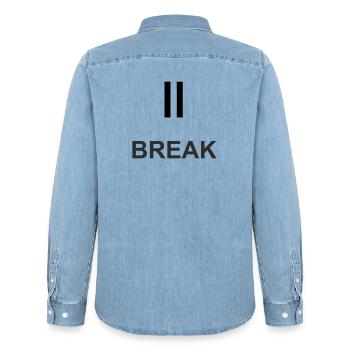 Pause sign "BREAK" – minimalist work & ch - Men’s Organic Denim Shirt by Stanley/Stella - light wash - Back - AI Model Male 185 light (185cm)