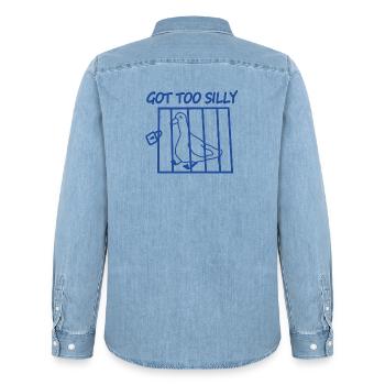 Got Too Silly Bird in a Cage - Men’s Organic Denim Shirt by Stanley/Stella - light wash - Back - AI Model Male 185 light (185cm)