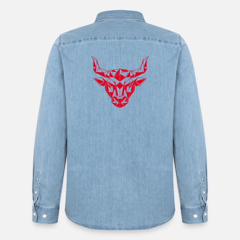 Roter Low-Poly Stierkopf - Männer Jeanshemd Organic von Stanley/Stella - verwaschenes Hellblau