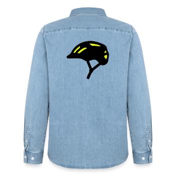 Bicycle Helmet Silhouette - Men’s Organic Denim Shirt by Stanley/Stella - light wash - Back - AI Model Male 185 light (185cm)