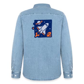 Space Rocket Illustration - Men’s Organic Denim Shirt by Stanley/Stella - light wash - Back - AI Model Male 185 light (185cm)