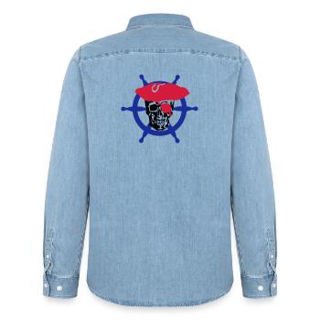 skull pirate - Chemise en denim homme bio Stanley/Stella - bleu clair délavé - Dos - AI Model Male 185 light (185cm)