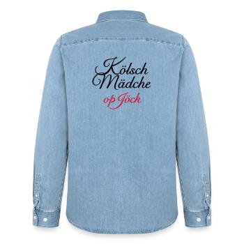 Kölsch Mädche op Jöck - Mädchen aus Köln unterwegs - Männer Jeanshemd Organic von Stanley/Stella - verwaschenes Hellblau - Hinten - AI Model Male 185 light (185cm)