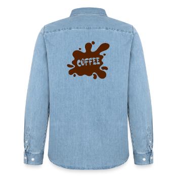 Tache de café au design artistique - Chemise en denim homme bio Stanley/Stella - bleu clair délavé - Dos - AI Model Male 185 light (185cm)