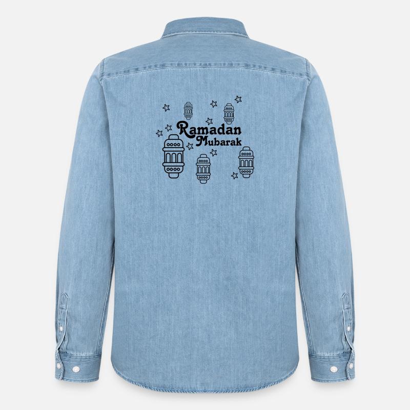 Ramadan Mubarak Lichter, Sternchen - Männer Jeanshemd Organic von Stanley/Stella - verwaschenes Hellblau