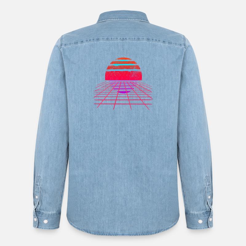 Retro Wave Sunset Vaporwave - Männer Jeanshemd Organic von Stanley/Stella - verwaschenes Hellblau