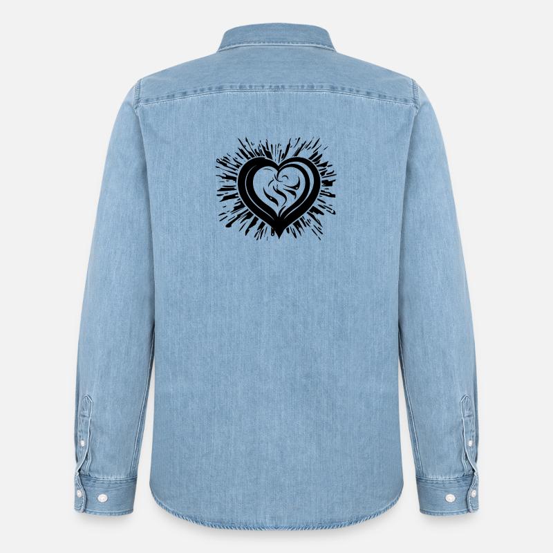 Geschwungenes Herz mit Strahlen - Männer Jeanshemd Organic von Stanley/Stella - verwaschenes Hellblau