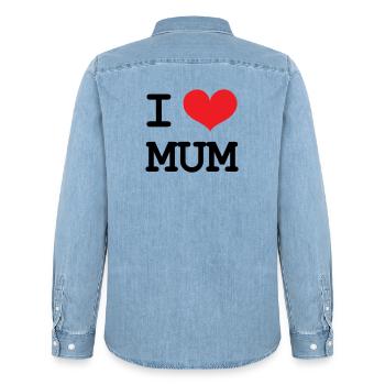 I Love My Mom - Mother's Day - Men’s Organic Denim Shirt by Stanley/Stella - light wash - Back - AI Model Male 185 light (185cm)
