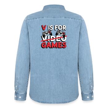 V steht für Video Games Funny - Männer Jeanshemd Organic von Stanley/Stella - verwaschenes Hellblau - Hinten - AI Model Male 185 light (185cm)