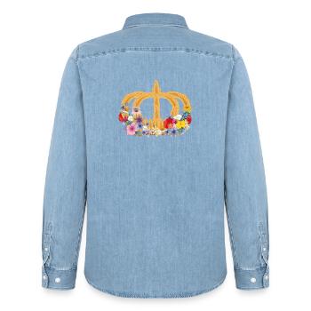 Crown of wheat with flowers – symbol of nature and harvest - Men’s Organic Denim Shirt by Stanley/Stella - light wash - Back - AI Model Male 185 light (185cm)