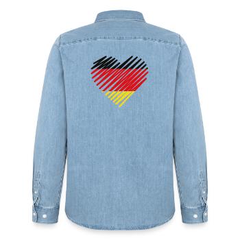 Abstract German Flag Heart Design - Men’s Organic Denim Shirt by Stanley/Stella - light wash - Back - AI Model Male 185 light (185cm)