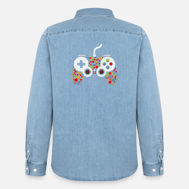 Pointillist Gamecontroller - Männer Jeanshemd Organic von Stanley/Stella - verwaschenes Hellblau