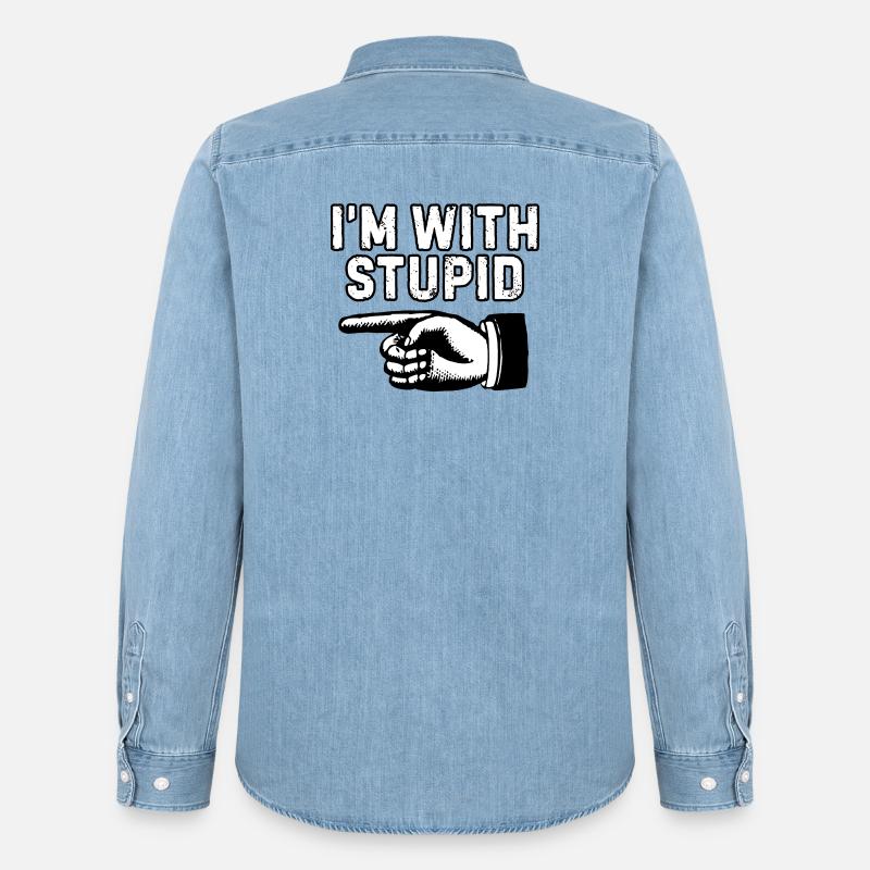 Ich bin mit dummer Handgrafik - Männer Jeanshemd Organic von Stanley/Stella - verwaschenes Hellblau