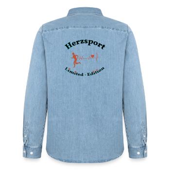 Herzsport - Männer Jeanshemd Organic von Stanley/Stella - verwaschenes Hellblau - Hinten - AI Model Male 185 light (185cm)