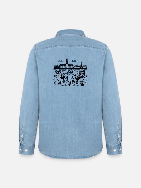 Schlittschuh Mimalistisch Line Art - Men’s Organic Denim Shirt by Stanley/Stella - light wash