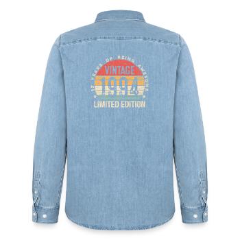 32nd Birthday Born 1994 Limited Edition Vintage  - Men’s Organic Denim Shirt by Stanley/Stella - light wash - Back - AI Model Male 185 light (185cm)
