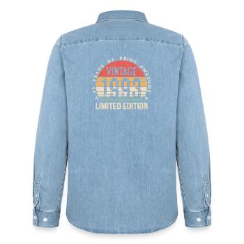 Vintage 1993 Limited Edition 33rd Birthday  - Men’s Organic Denim Shirt by Stanley/Stella - light wash - Back - AI Model Male 185 light (185cm)
