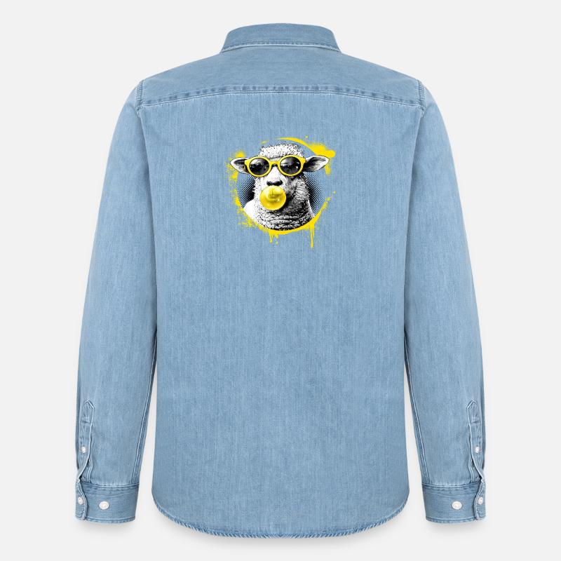 Lamm mit Gelber Brille Pop-Art - Männer Jeanshemd Organic von Stanley/Stella - verwaschenes Hellblau