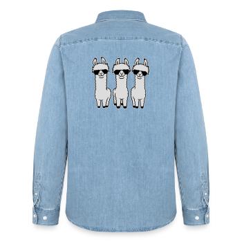 Drei Coole Lamas Reihe Sonnenbrille Lustig Tier - Männer Jeanshemd Organic von Stanley/Stella - verwaschenes Hellblau - Hinten - AI Model Male 185 light (185cm)