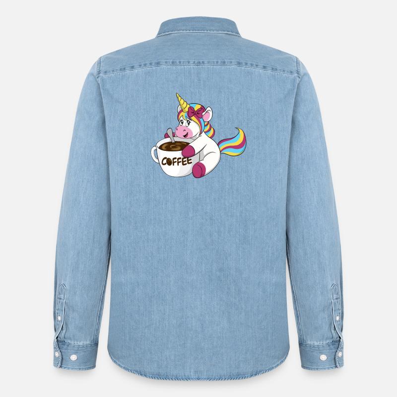 Kaffee Einhorn - Männer Jeanshemd Organic von Stanley/Stella - verwaschenes Hellblau