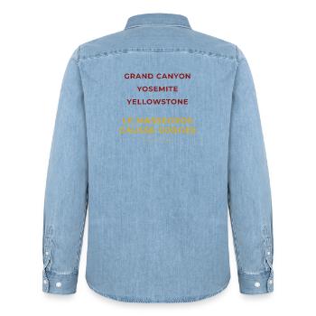 Le Massegros Causse Gorges Lozère - Grand Canyon - Chemise en denim homme bio Stanley/Stella - bleu clair délavé - Dos - AI Model Male 185 light (185cm)